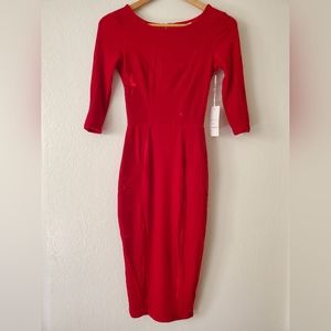 Ruby red velvet body con midi dress